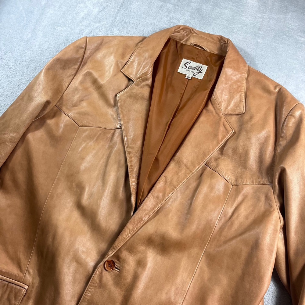 Scully Mens Tan Genuine Leather Western Yoke Blazer Sport Coat Jacket 48L